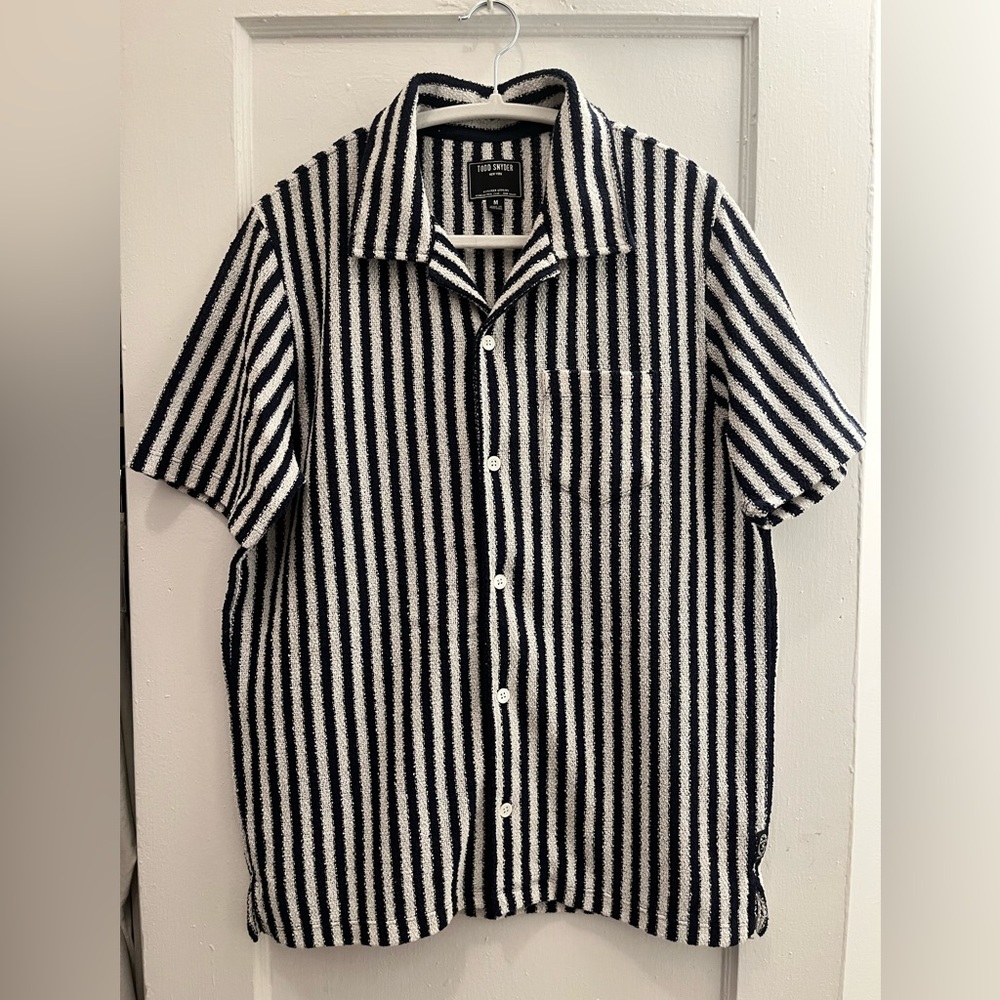 Todd Snyder - Boucle Cabana Knit Button Down Shirt  - Medium - Navy